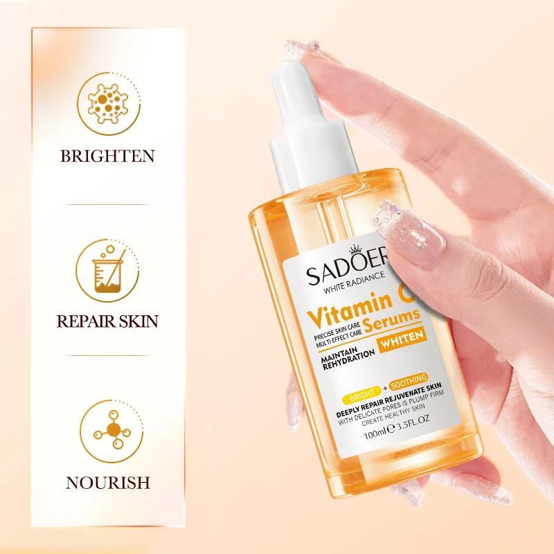 100ml Private Labels SADOER Vitamin C Hyaluronic Acid Essence Korean Skincare Face Serum Whitening Firming Moisturizing Lighten