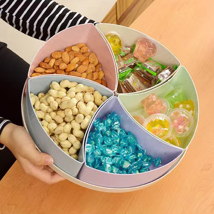 Colourful Flower Shape Food Grade Wheat Straw Plastic Food Container Box Nuts Dried Fruit Plate Snaker Candy Tray With Lid
