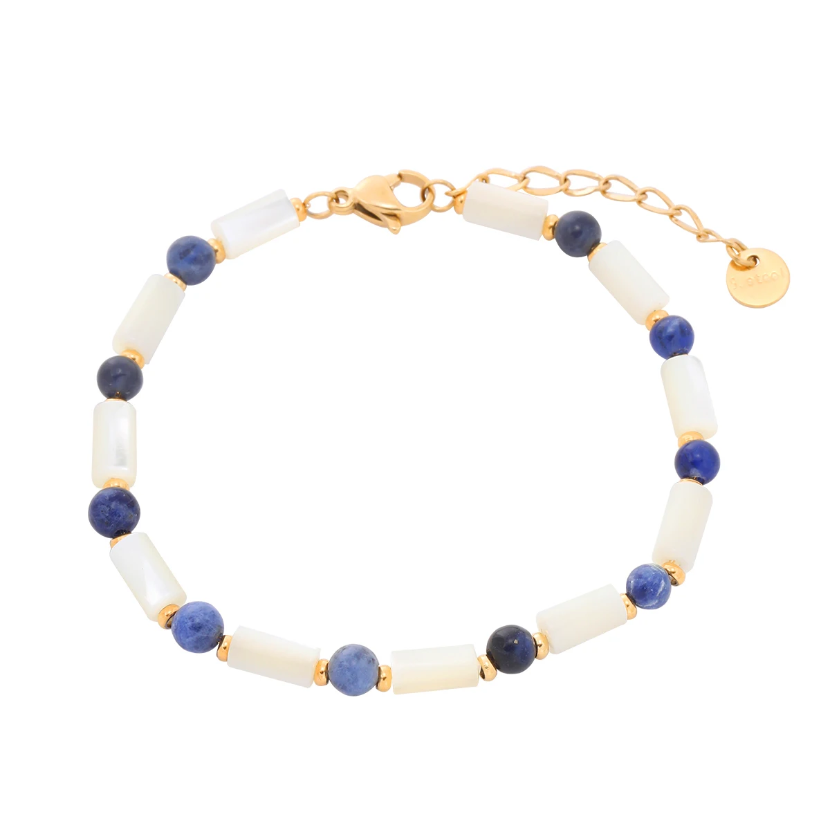 Blue Bamboo Natural Stones Beaded Titanium Steel Bracelet Women Paired Luxury Stainless Steel Jewelry Adjustable Bracelets