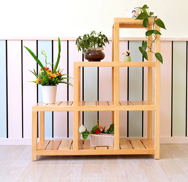 
Kindergarten solid wood plant rack potted plant storage rack 