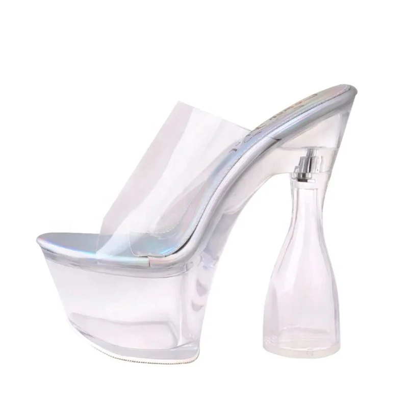 Transparent Thick Platform Sandals Summer Slip-on Chunky Heels Open Toe PVC Shoes for Lady Women Clear Outdoor Slippers