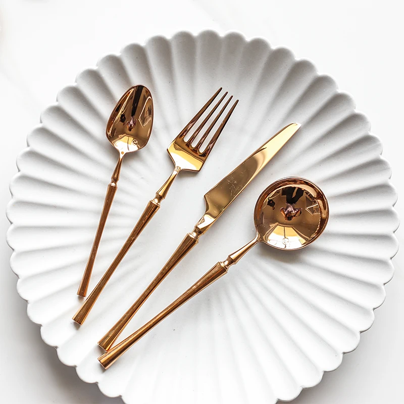 Best Selling Copper Cutlery Rose Gold Spoon and Fork Mirror Polish Flatware Set Stainless Steel