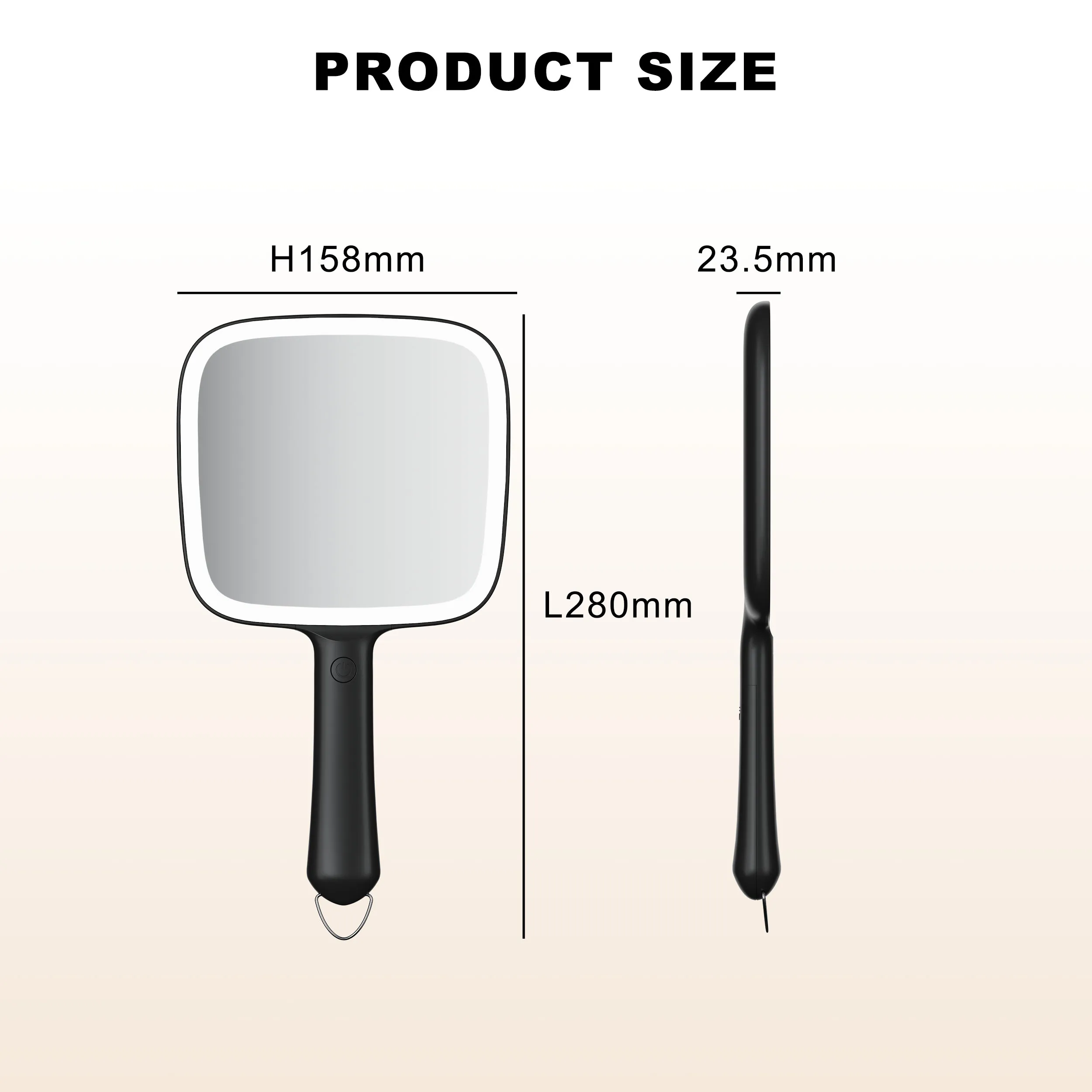 3 Light Color Square Dimmable Travel Beauty Portable Hand Held Handle Makeup Handheld Small Mirror With Led Light