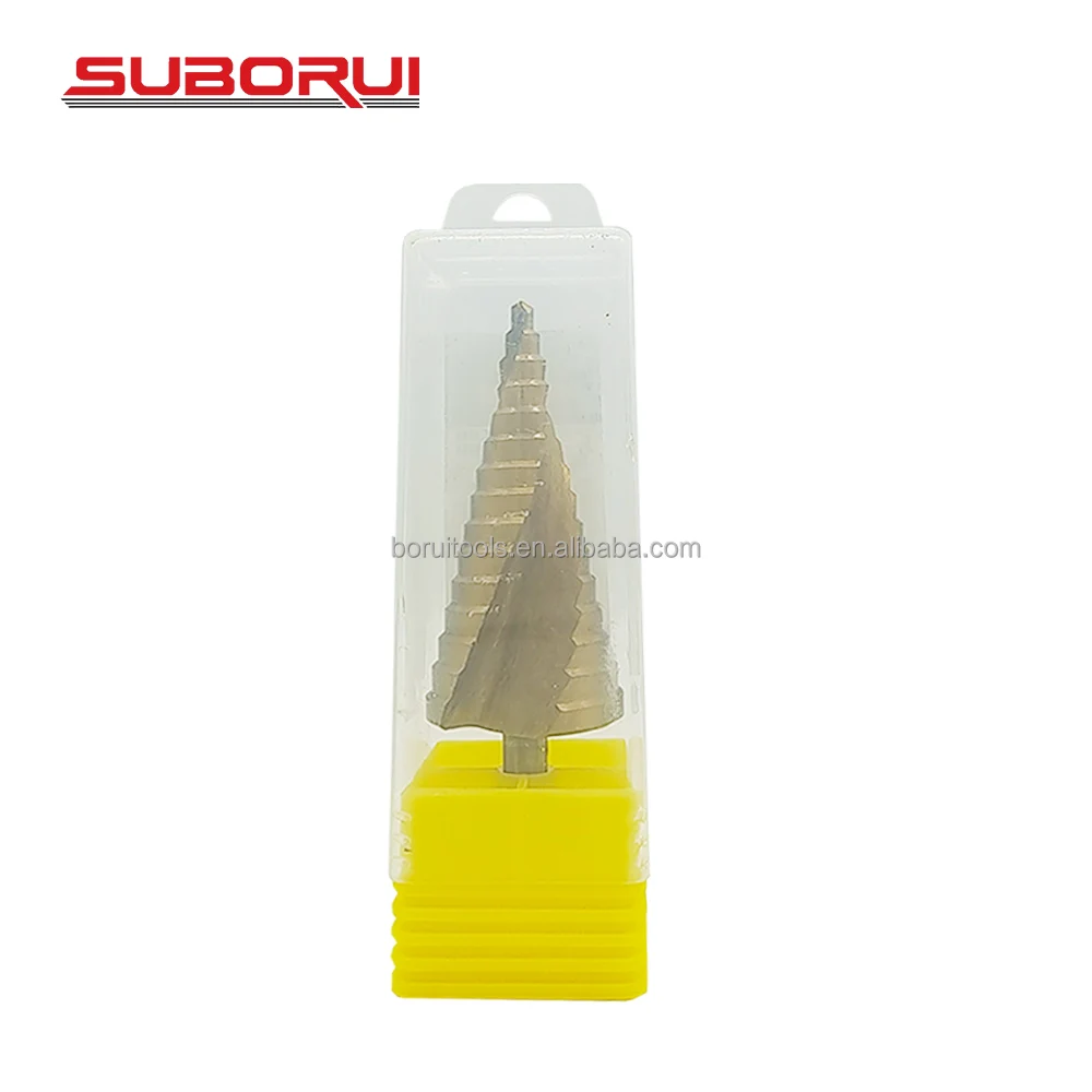 SUBORUI Spiral Straight Groove Step Drill Titanium HSS Step Drill Bit Wood Hole Cutter Core Drilling Tools Brocas Escalonadas
