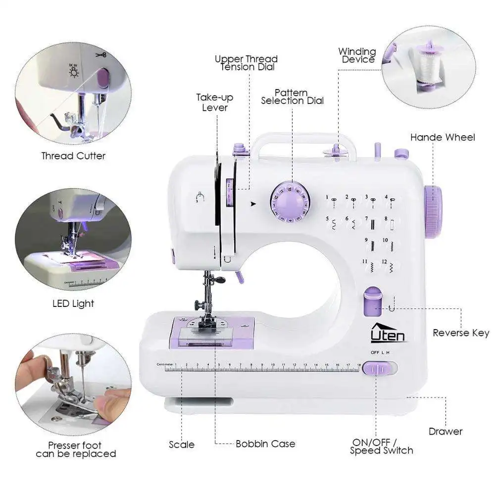 505A Sewing with table  machine  Hot Mini sewing machines Electronic Metallic Feel 12 Stitches Household Sewing Machine