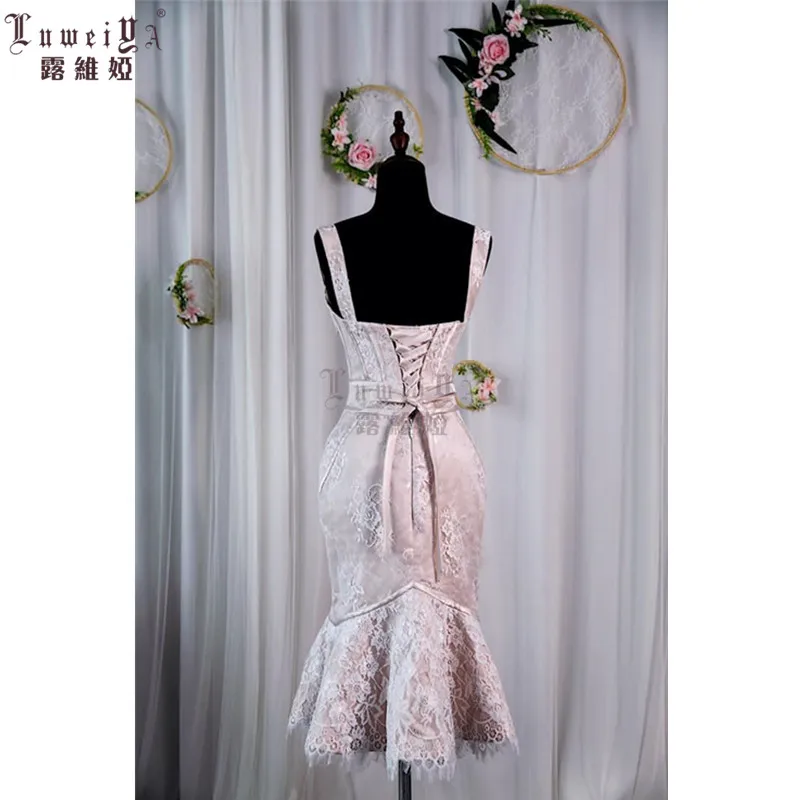 Mermaid Sling Tube Top Vestige Madrid DE Casamento Retro Fishtail Bridesmaid Wedding Dress Knee Length Lace Dress For Wedding