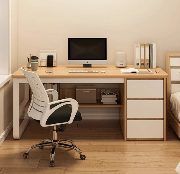 Living Room Bedroom Office Desk Modern Wood Office Desk, Modern Computer Desk with Metal Sled Base and 3 Drawers