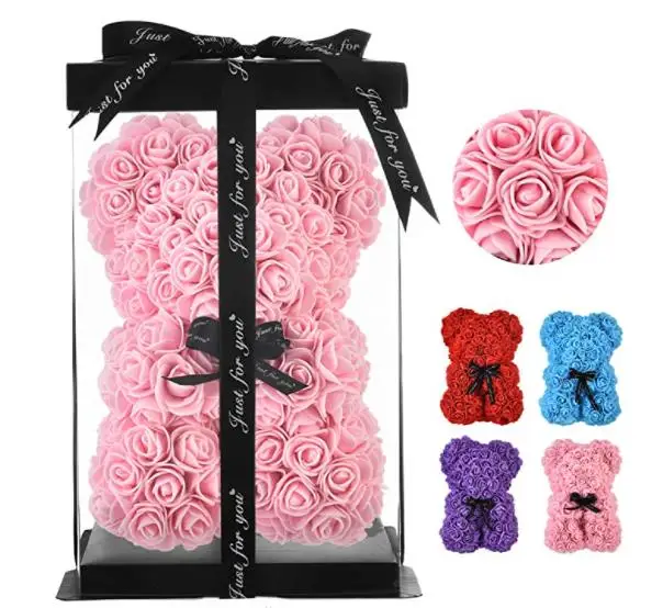 Love Coloured Plush Toy Roses flower For Bear With Gift Package Box 25cm Mini Pearl Little Bunny Rose Bears Heart Rose Bear