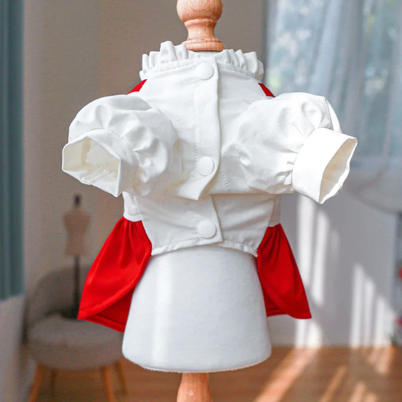 French Style White Red Pet Dresses for Dogs Cats Summer/Spring Solid Pattern Polyester Sustainable Cute Design for Small Animals