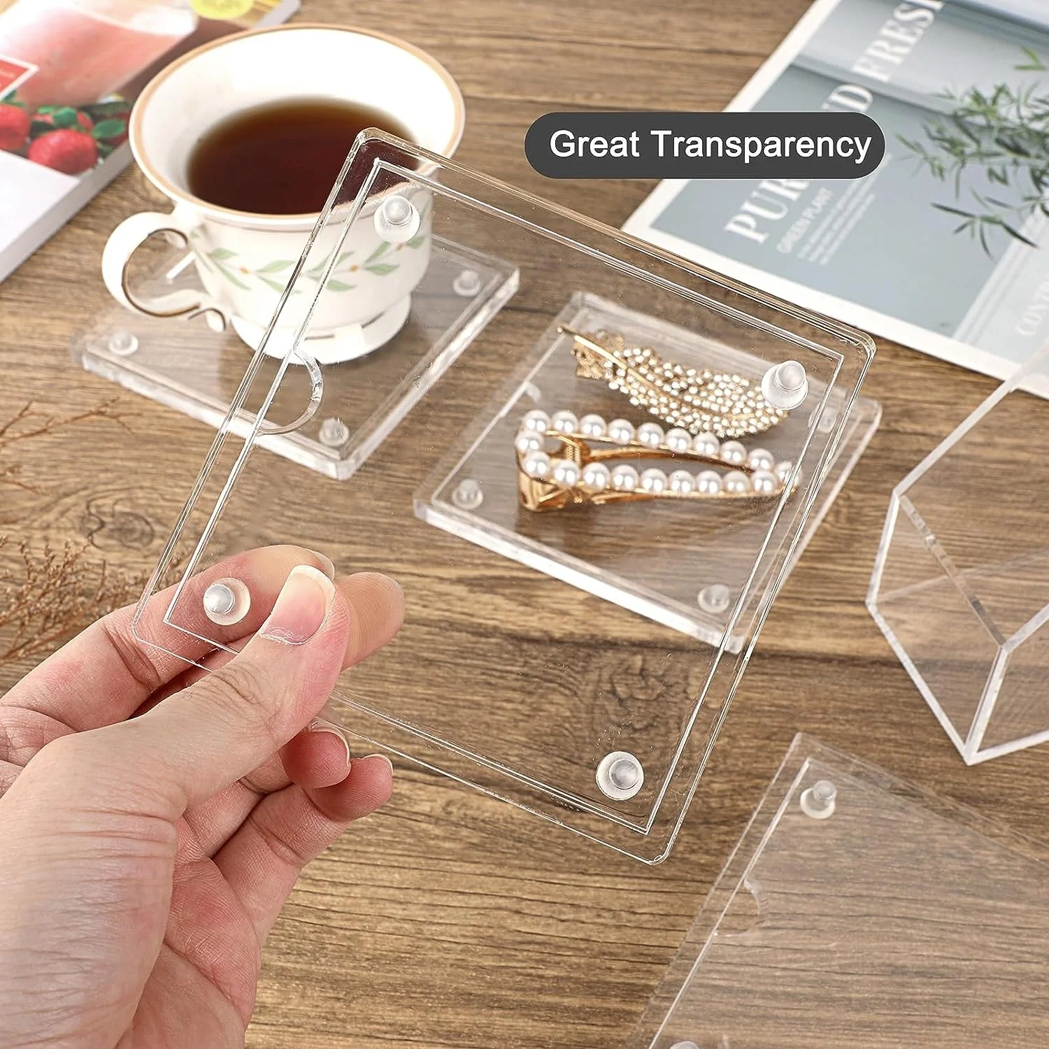 HQ Customized Acrylic Coaster Crystal Photo Frame Coaster DIY Picture cup Coasters set with holder for Coffee Table Restaurant
