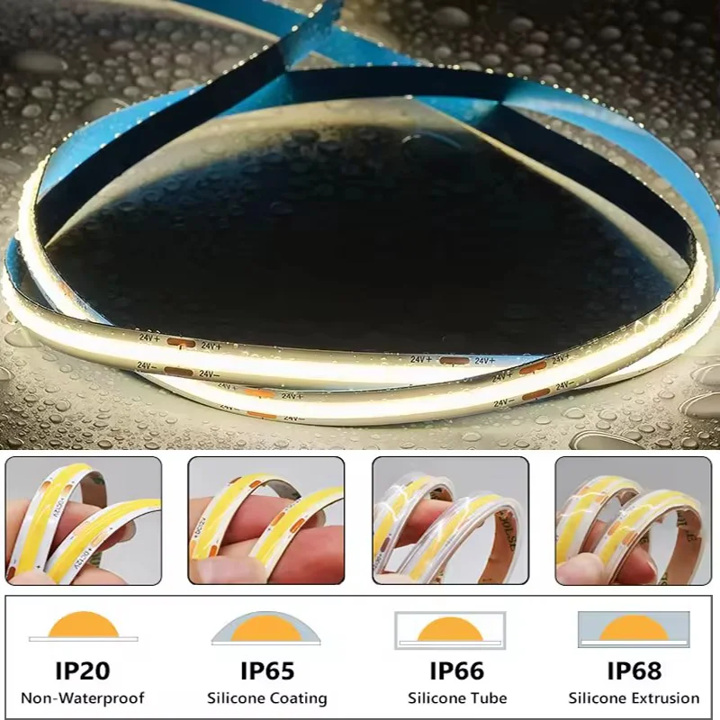 5V 12V 24V cob led strip light outdoor waterproof white red green ice blue amber pink purple rgb dimmable 110V 220V led strips