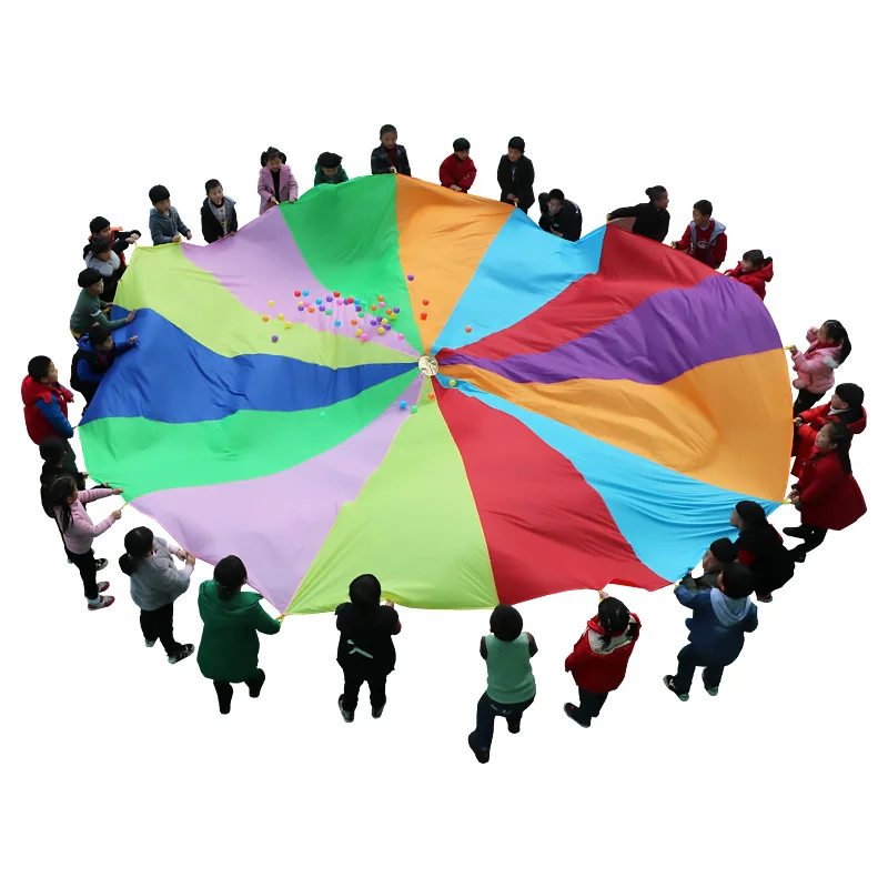 2022 New Style Outdoor kids movement didactic toys play game small big 20 feet rainbow umbrella parachute with holes