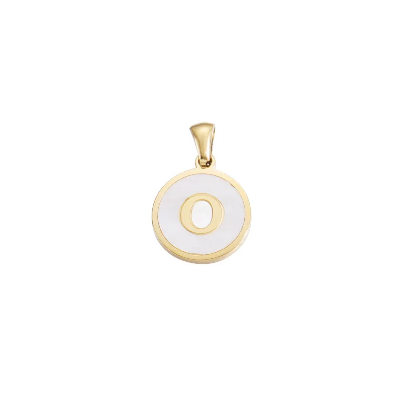 Stainless steel 18k gold plated natural mother of pearl shell coin shape A-Z alphabet letter initial pendant necklace For Women