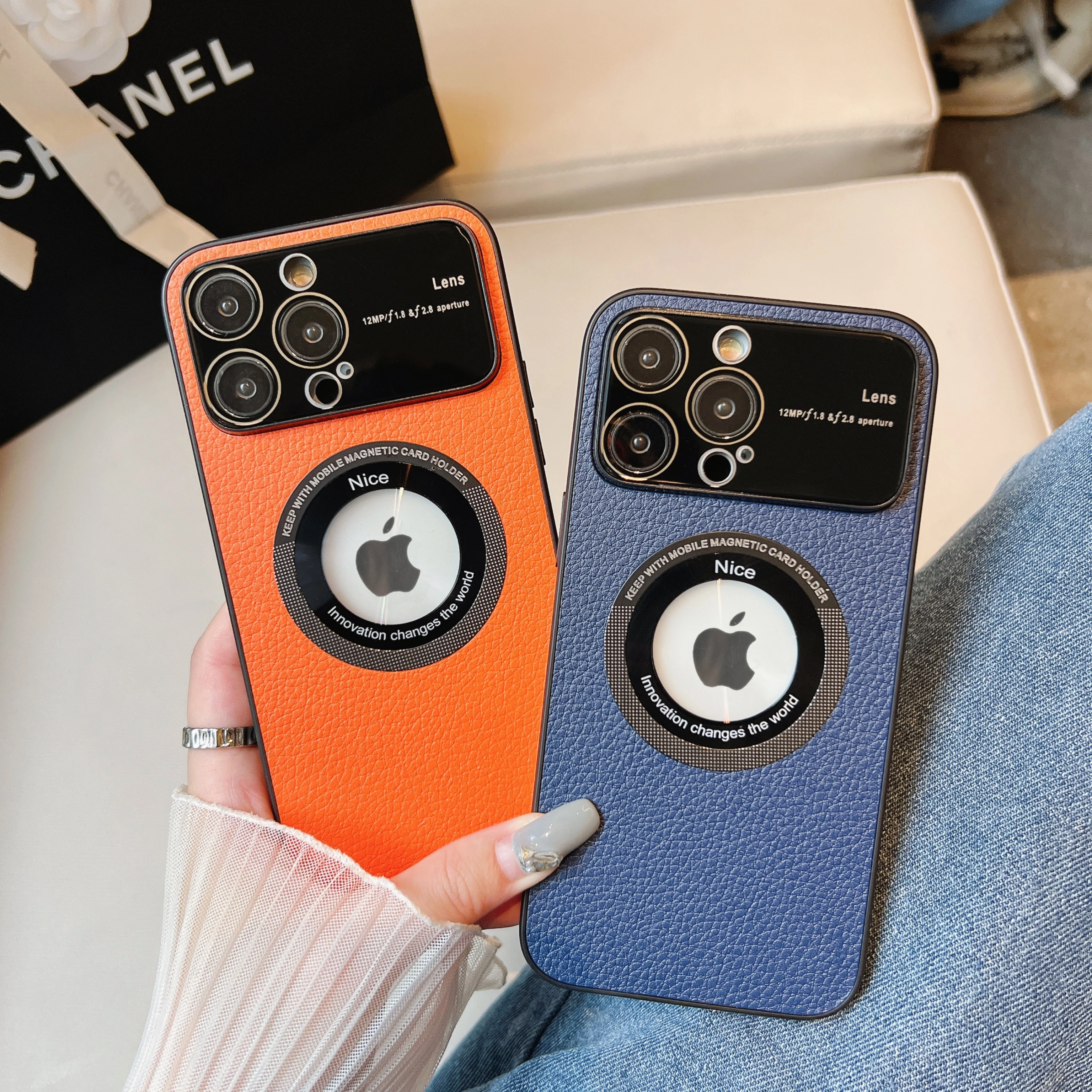 OEM Luxury Litchi patterned Magnetic Case with Camera Protector for iPhone 12 13 14 Pro Max Wireless Charger Phone Case