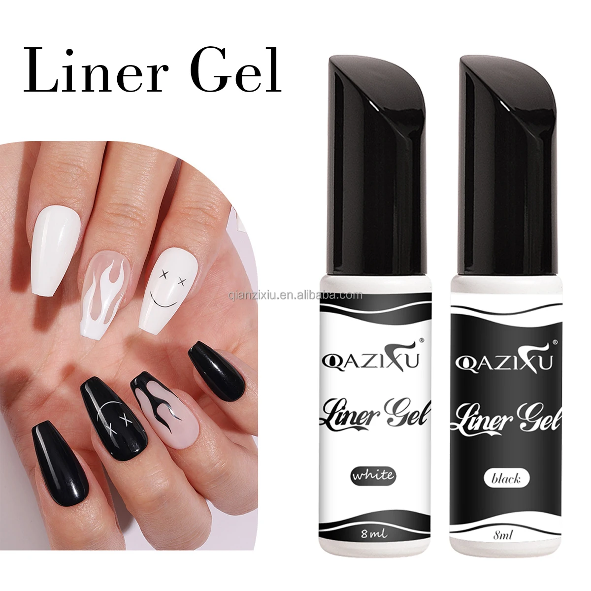 Popular new design black white color nail art liner gel polish set 10ml OEM private label gel paint nail art neon liner gel