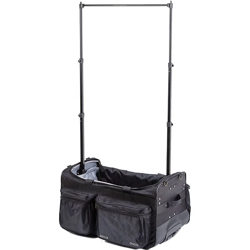 Garment Rack Duffle Bag Foldable Organizer Travel Garment Rack Roll Up Upright Luggage Wheeled Trolley Bag