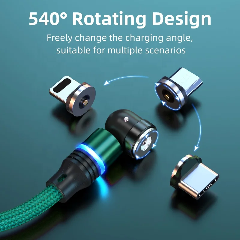 Free custom logo Strong Nylon USB for Android Cellphone LED Magnet 3 in 1 Magnetic Charging Cable with gift box