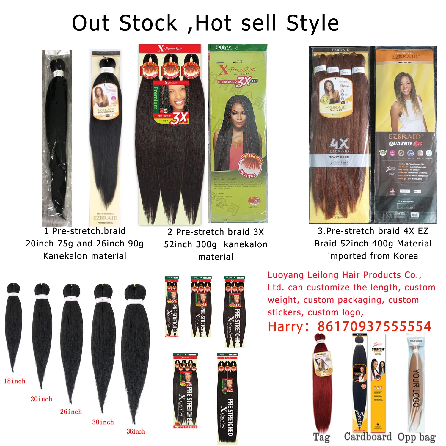 New color Pre Stretched Ez Braids X pression Synthetic 52inch  Pre stretched Easy Braiding Hair Extensions