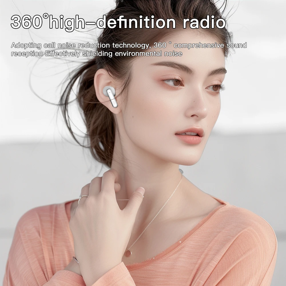 13mm Large Dynamic Wireless Earbuds with Noise Cancelling 4 HD Microphones LED Battery Indicator In-Ear Short Handle Design