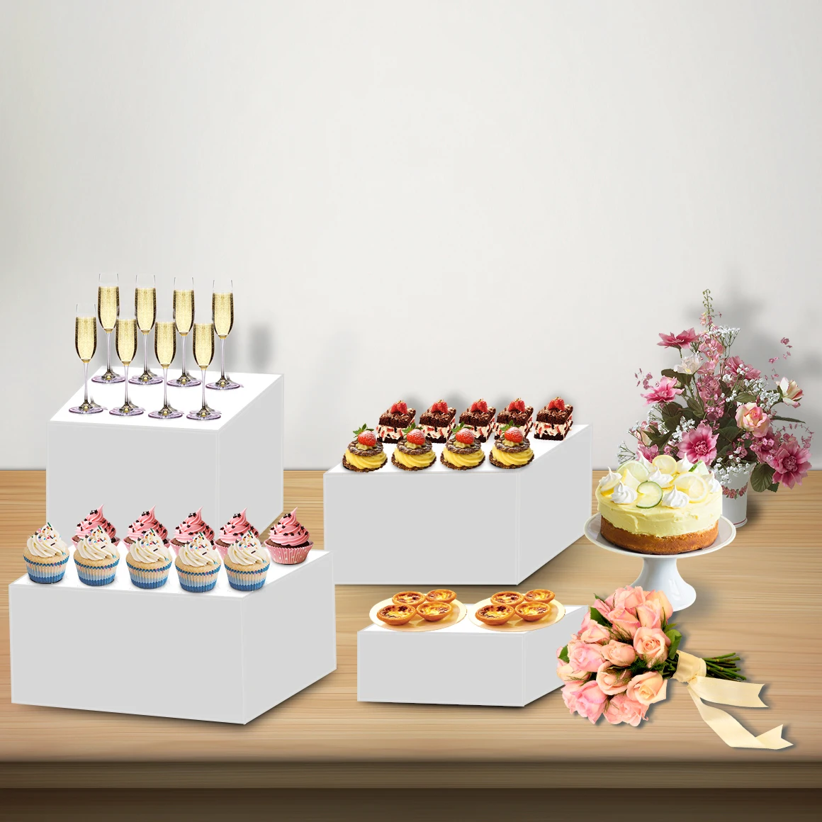 White Buffet Acrylic table Riser Cube Display Nesting Risers Lucite Square Food Pedestal Acrylic cube Display boxes
