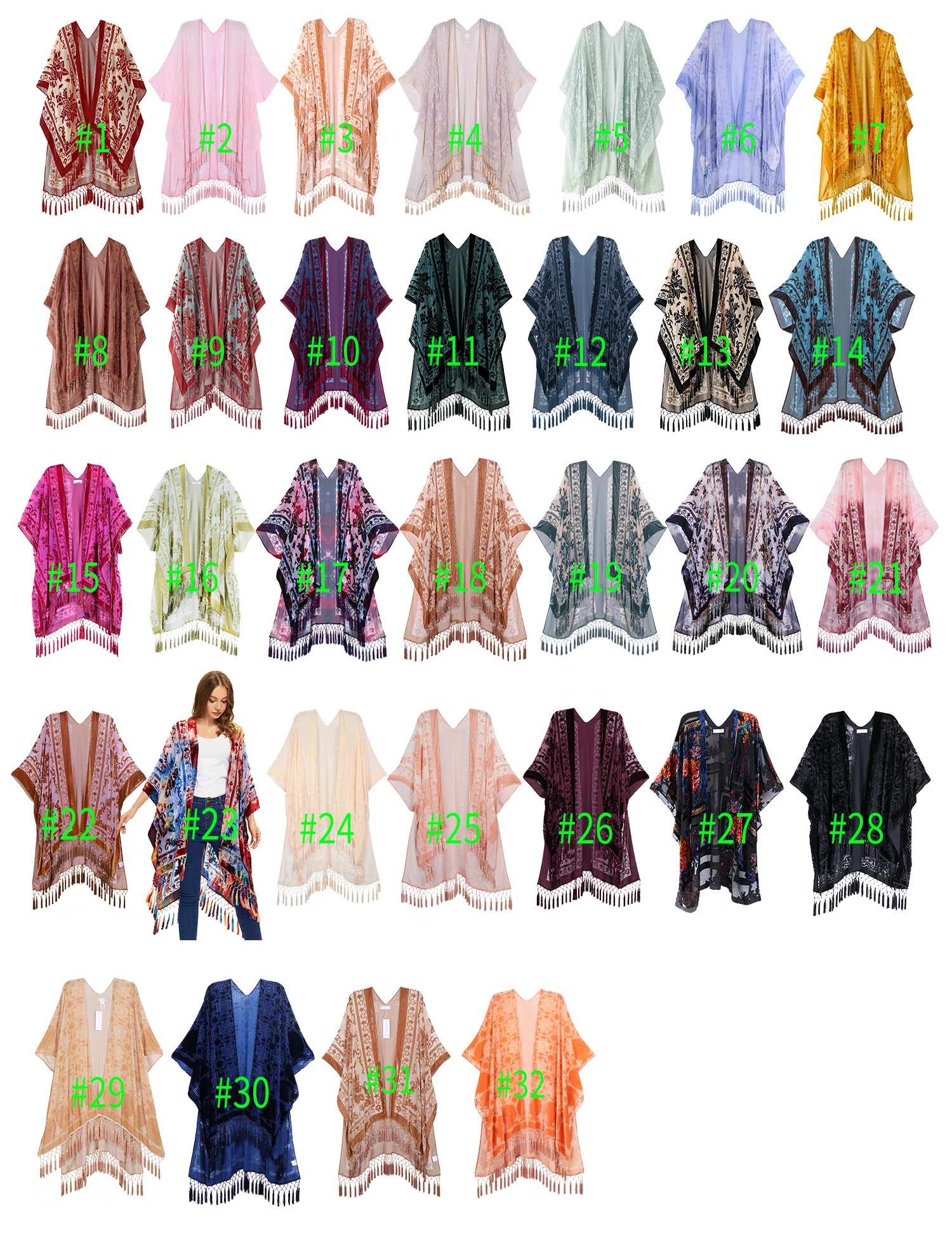 Fashion Tie Dye burnout velvet kimono women velvet cardigan with tassel