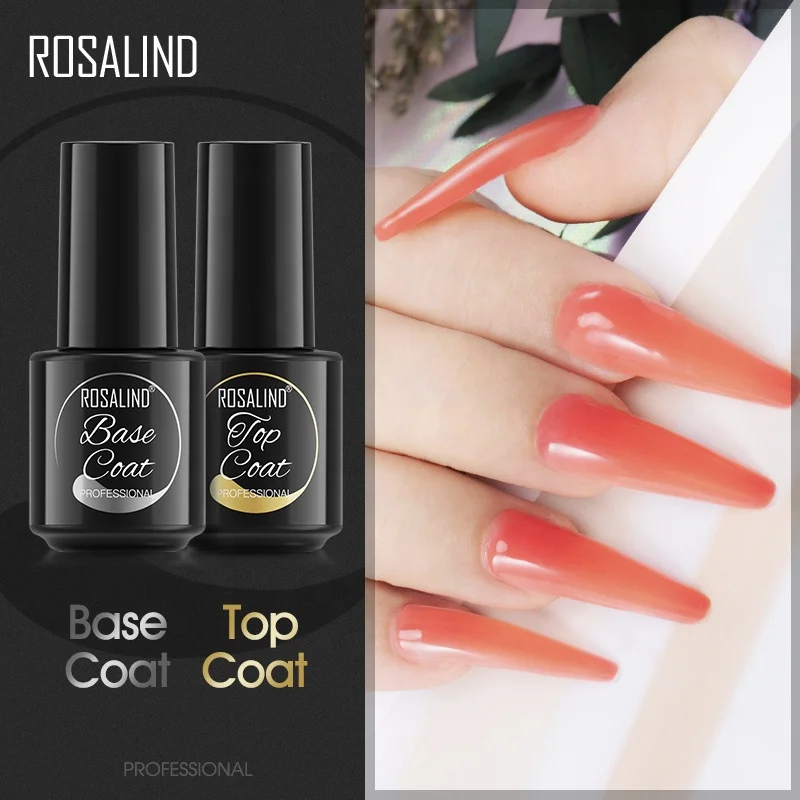 Rosalind wholesale nail supplies OEM private label good price 7ml uv lamp clear gel nail base and matt top coat nail polish