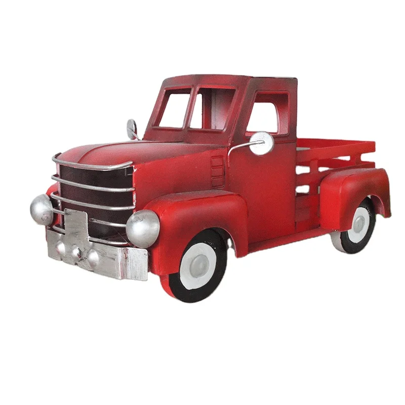 2023 New Design Metal Model Handmade Red Vintage Truck Car Model Toy Desktop Christmas Decoration Gifts