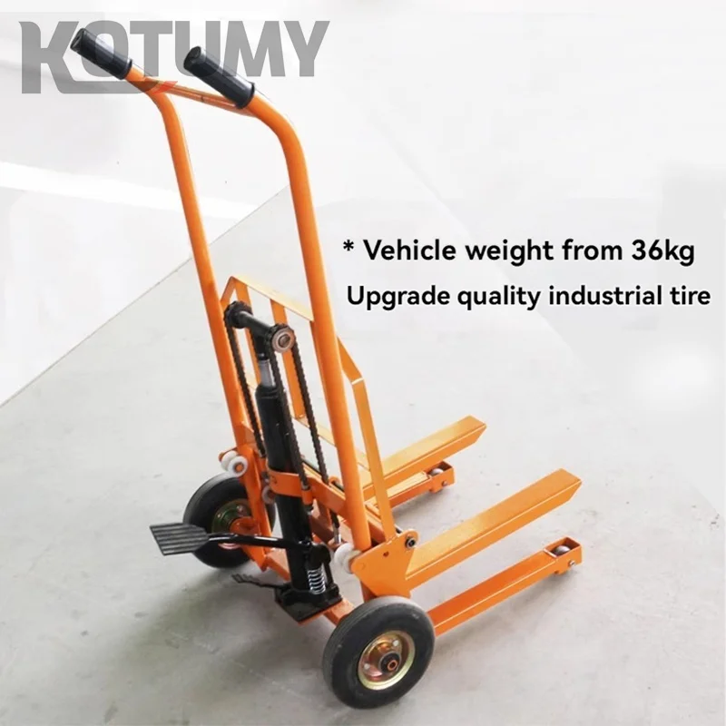 Four wheel 200/400Kg load-bearing forklift portable manual handling stacker, light household lift truck, folding flat tiger cart