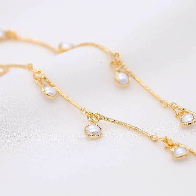 Jewelry Supplies Textured Special Design  Gold Plated Pearl Beaded Brass Chain