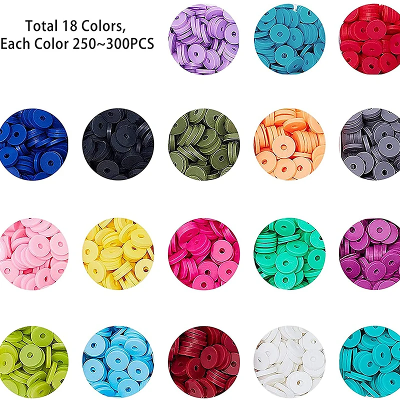 4500 Pcs Flat Round Handmade Polymer Clay Beads for Earring Choker Anklet Bracelet Necklace Jewelry Making Gifts Heishi Beads