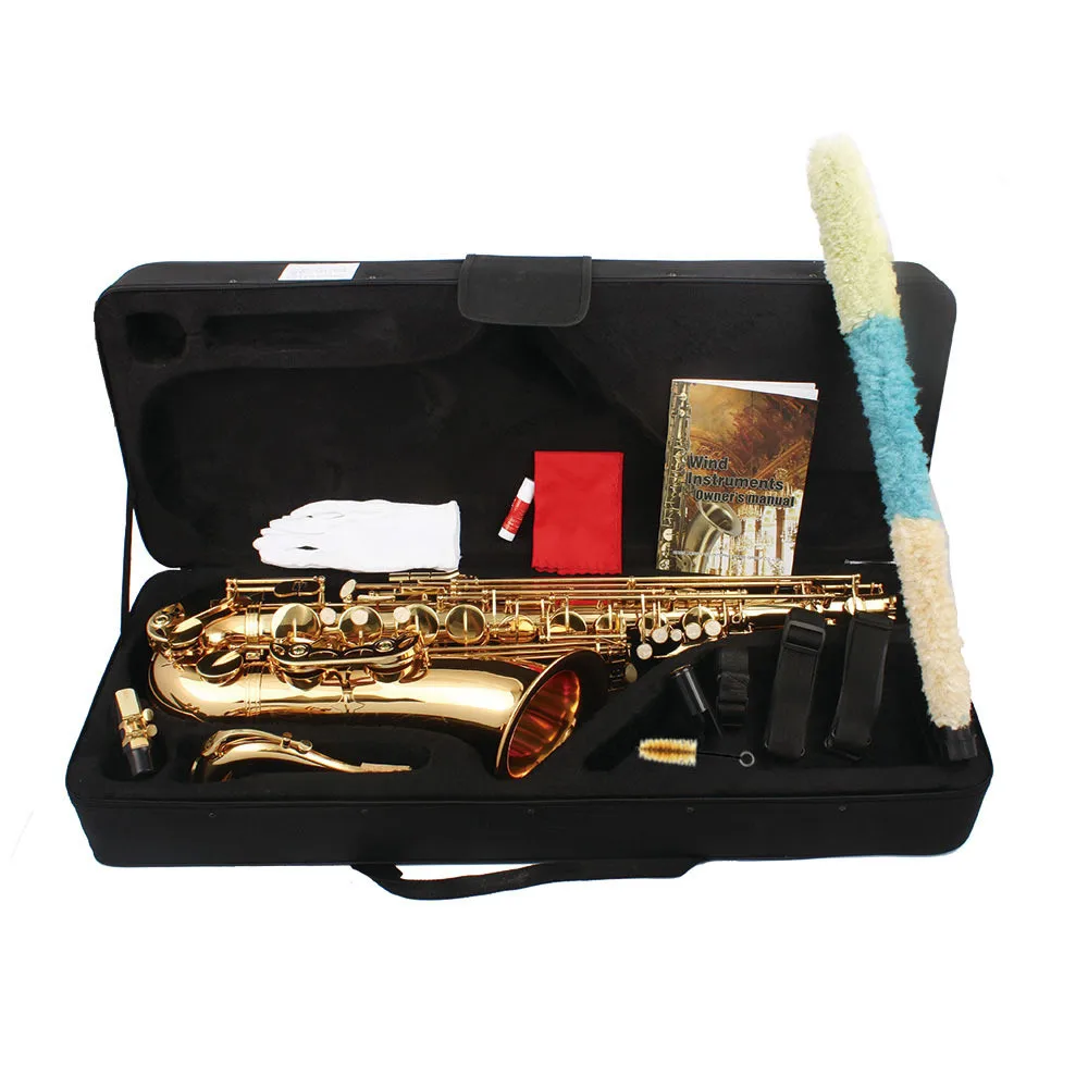 Luxurious Instrument  Gold  Bb Tenor Saxophone  Chinese Made Tubular Body Carved Saxophone