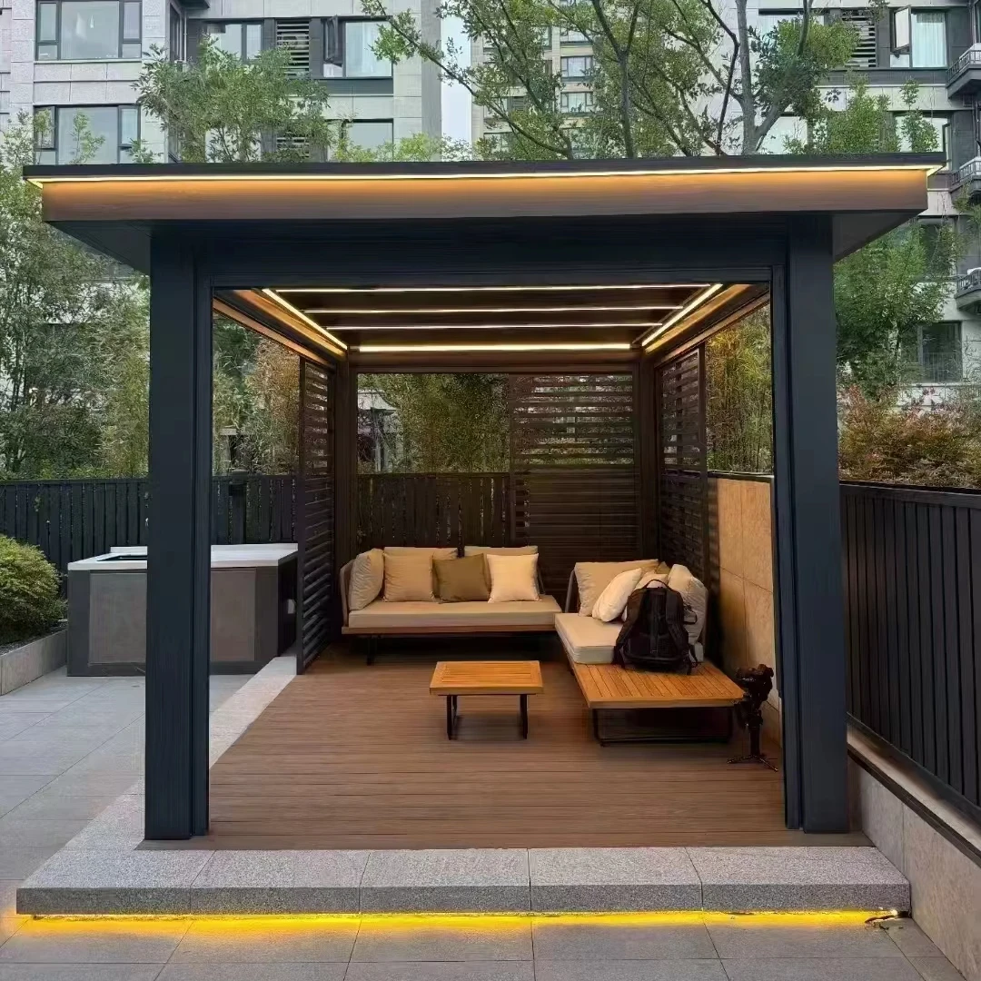 Intelligent Electric Sun Rain Louver Flip Shelter Aluminum Alloy Outdoor Pavilion Villa Garden Powder Coated Metal Pergola Arch