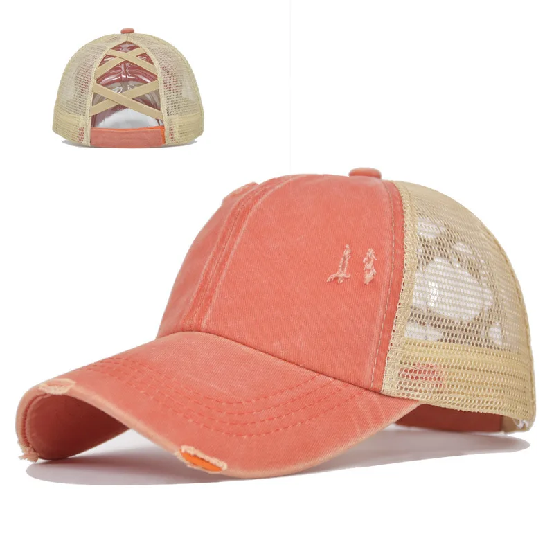 Ponytail Baseball Caps for Women Cotton Distressed Washed Dad Hat Adjustable High Bun Sport Golf Hat
