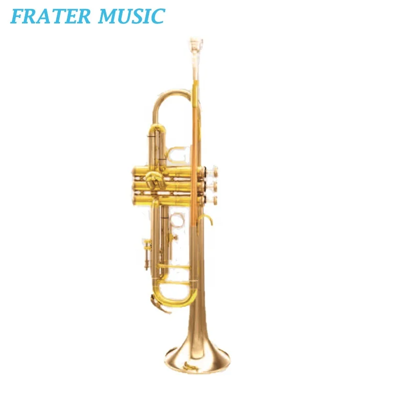 High grade Gold lacquer Cupronickel Bell Bb key Trumpet with gold brass leadpipe and monel piston  (JTR-230)