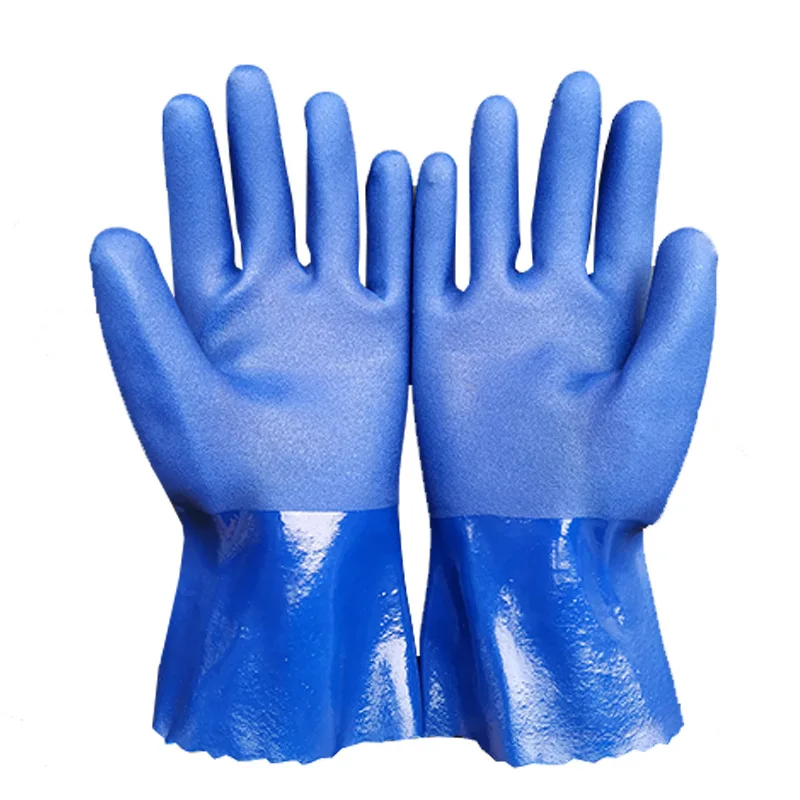 Thickened Wear-Resistant Durable Work Gloves Industrial Blue PVC Waterproof Fishing Gloves