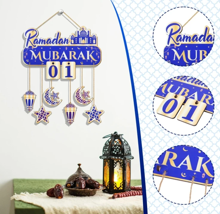 39*30cm Muslim Ramadan Party Door Sign Moon Star Wind Light Castle Shape Ornament Eid Islamic Decor Plywood Eid Countdown Decor