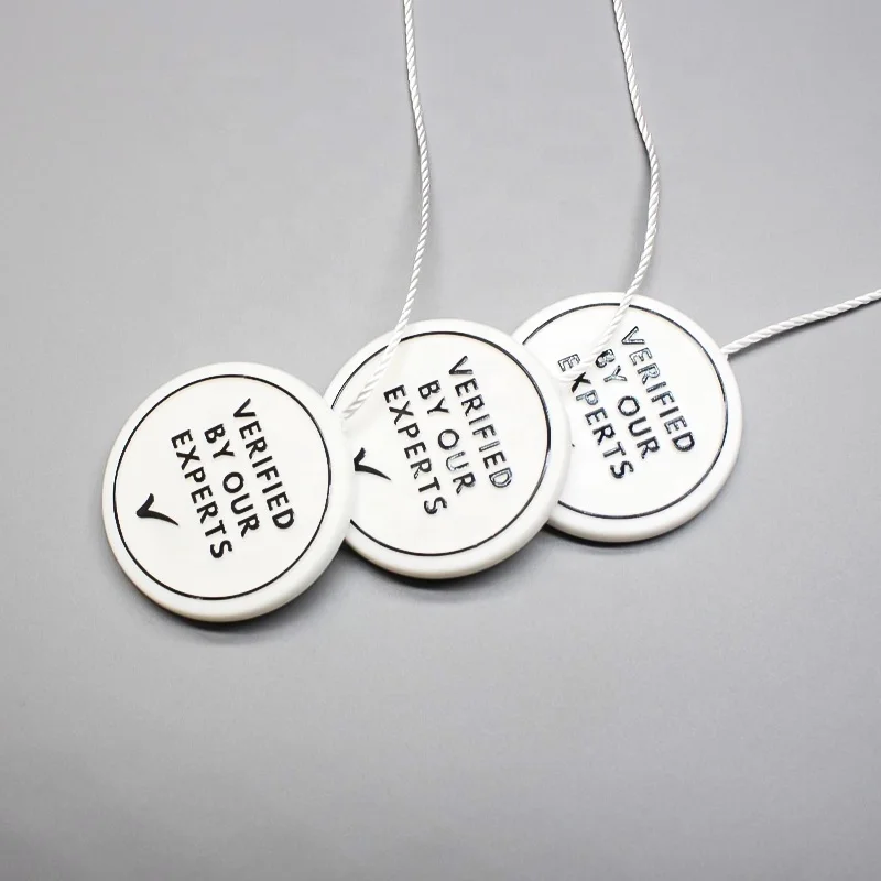 Reuners Plastic Hangtag Maker Custom Embossed Brand Logo Hanging Tags String Loop Lock Garment Tags