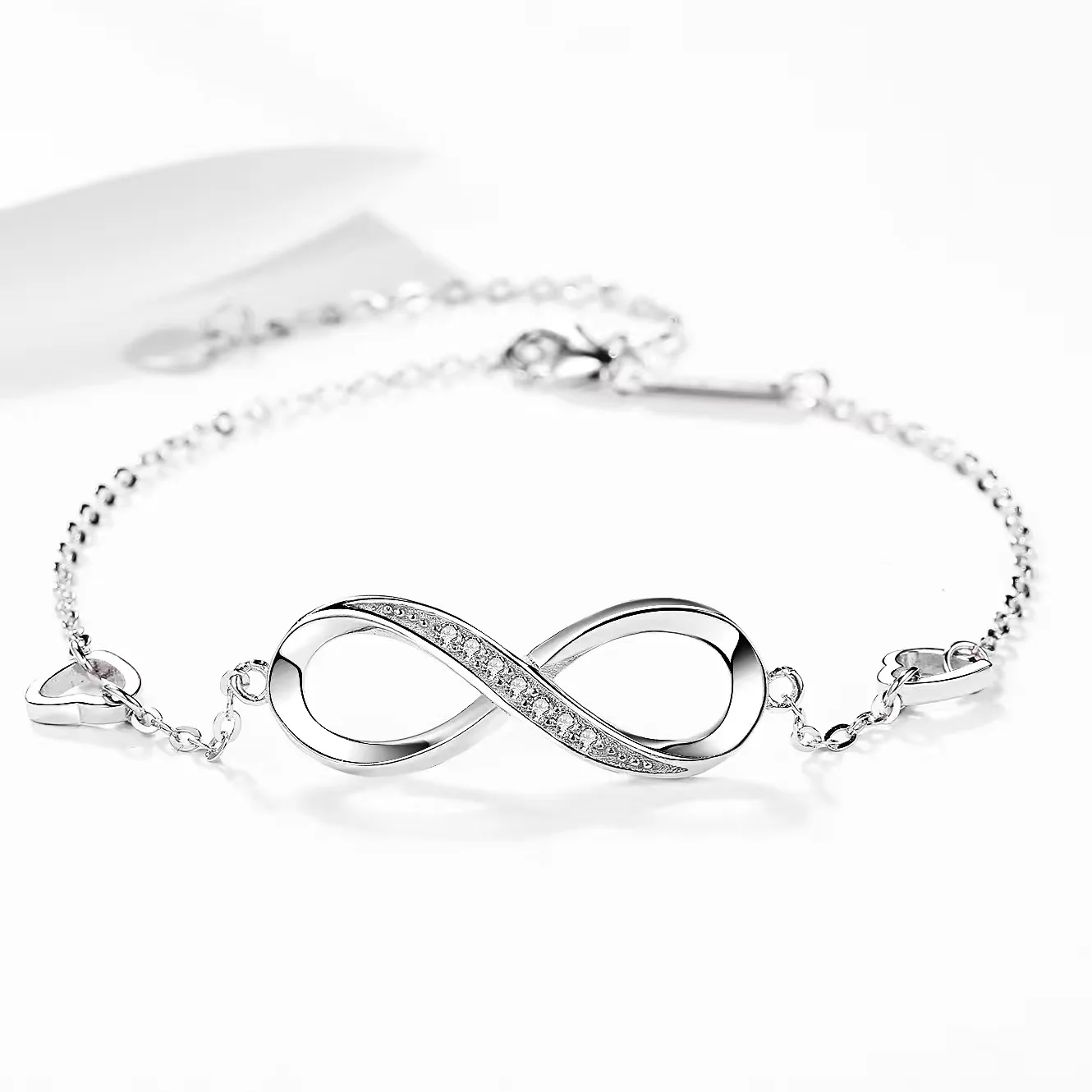 Real 925 silver bracelet, plated platinum shiny zircon female sterling silver bracelet, fashion 8-shape bracelet 18k gold plated