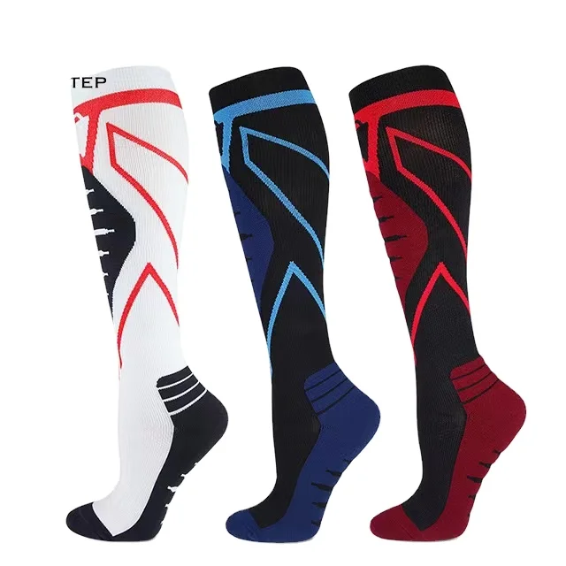 Professional sports compression socks outdoor marathon running socks terry bottom high elastic calf long tube compression socks