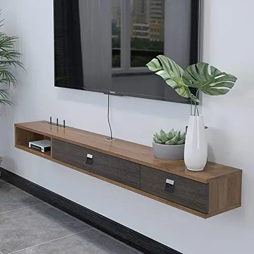 Wall Mounted TV Cabinet Floating Shelves with 2 Doors Modern Media Console Center TV Bench for Living Room & Office
