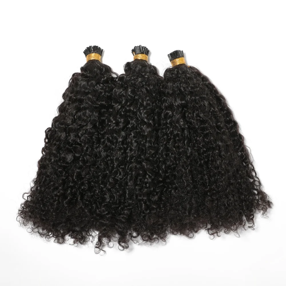 Peruvian Full Cuticle Aligned Pre bonded Virgin Natural Hair Wholesale Afro Kinky Loose Curly Wave I Tip Human Hair Extension