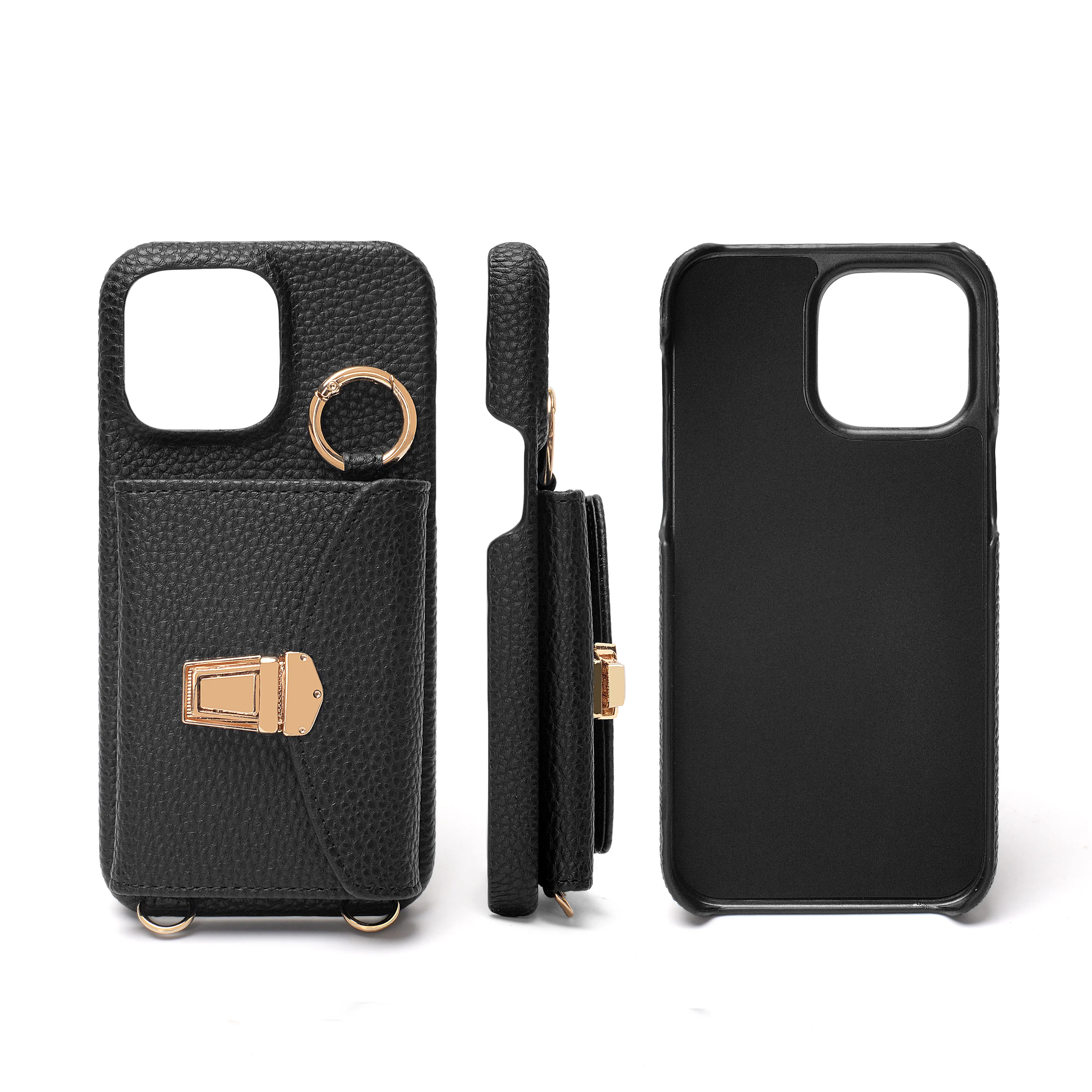 Safe Push-pull Switch Card Bag Portable Phone Case For IP12 IP13 IP14PLUS 1P15PROMAX Customization Leather Phone Case