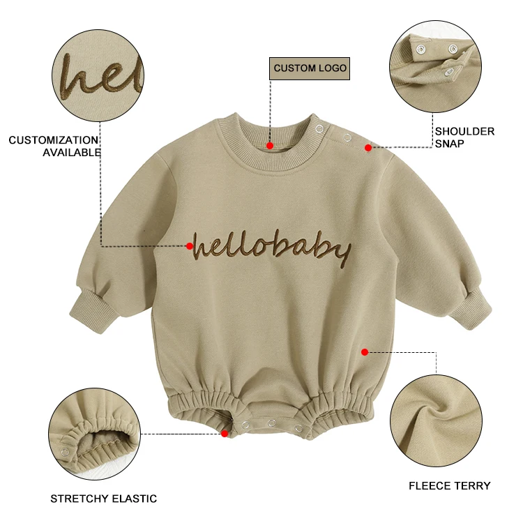 Newest Design Baby Clothes Winter Long Sleeve Solid Color O-Neck Fleece Organic Cotton Baby Rompers
