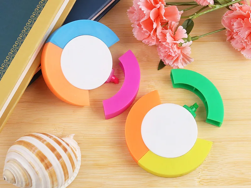 Round Circle 3 Color Highlighter Rainbow Shape Casual Highlighter Pen for Kids