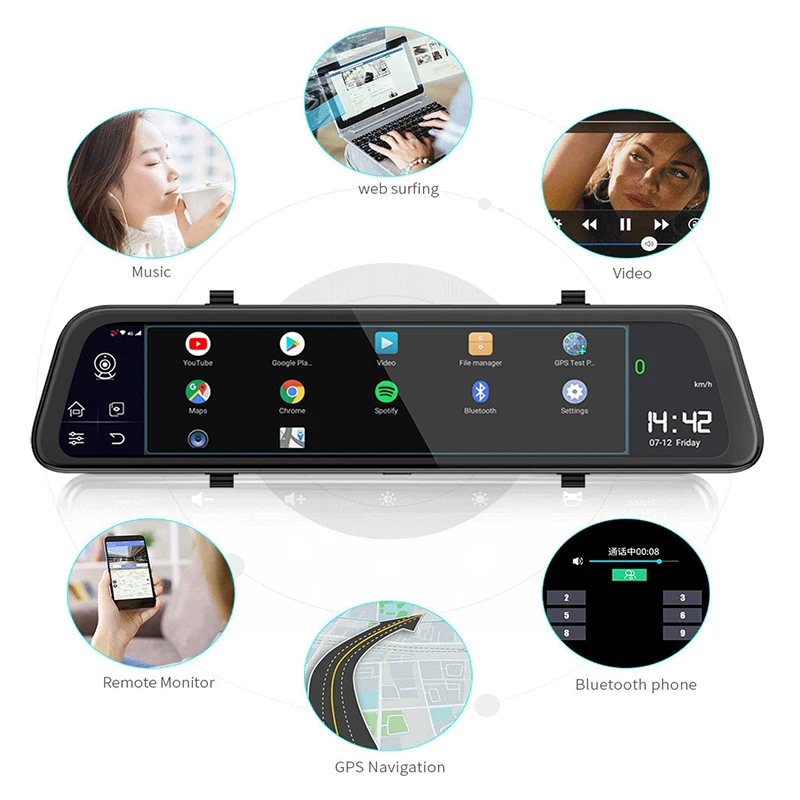 9.66 Inch IPS Streaming Mirror Monitor GPS Car DVR Dash Cam Double Camera Reverse Camera For Cars With Display