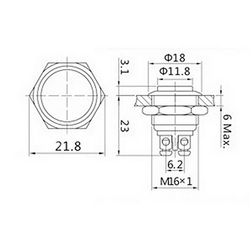 16mm Metal Boat Momentary Self Reset Push Button Switch ON OFF 2 Position 2 Pin Waterproof Starter Switch