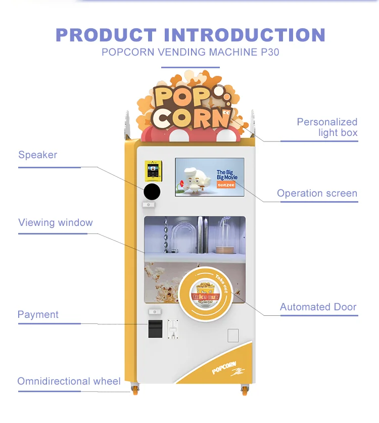 Automatic popcorn machine support multi-language professional commercial vending machine 7 flavours