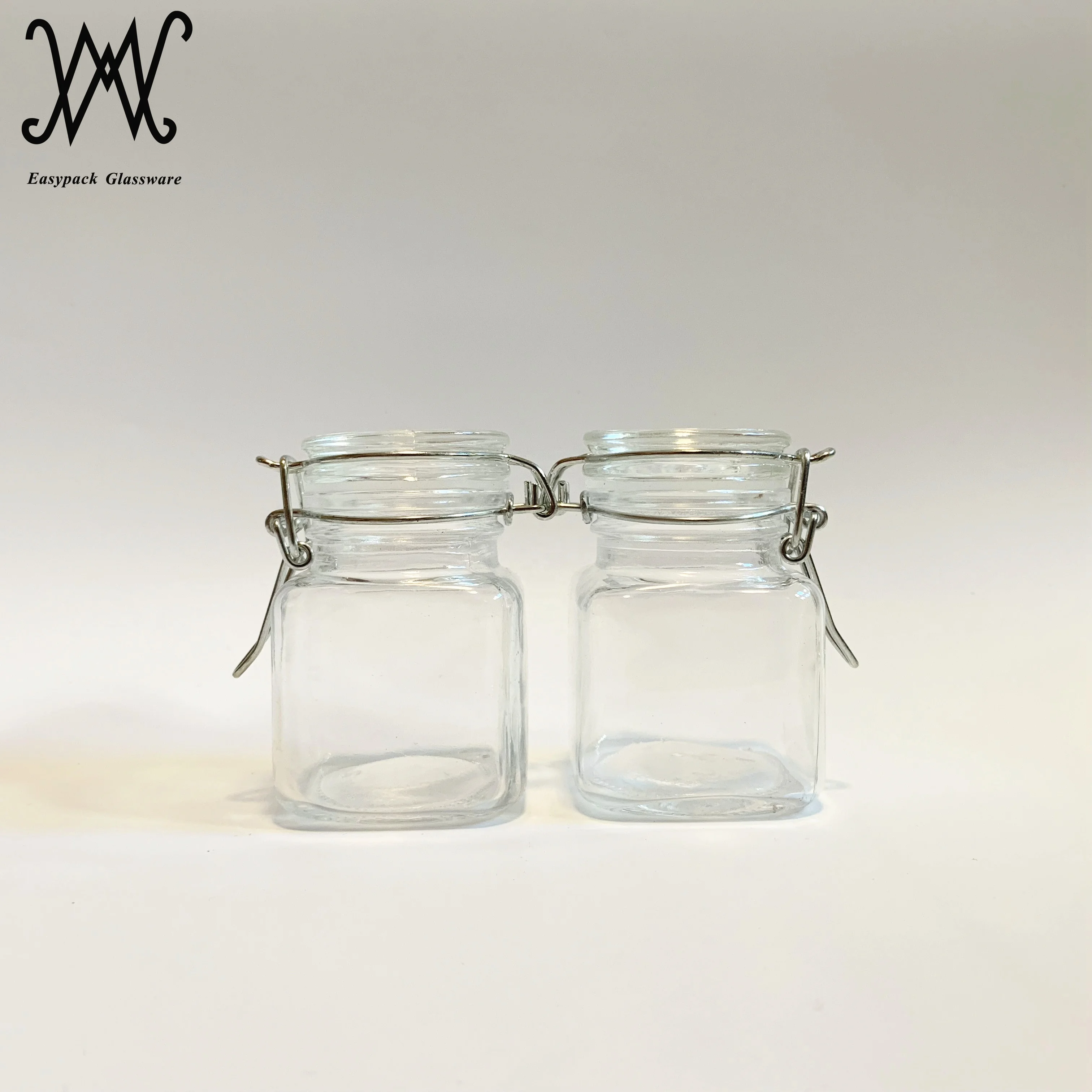 3oz 100ml square glass storage jar with airtight glass stopper and rubber gasket