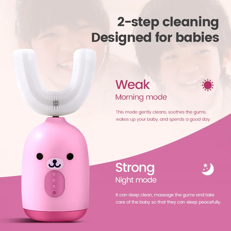 Персонализированная розовая электрическая ультразвуковая зубная щетка для детей