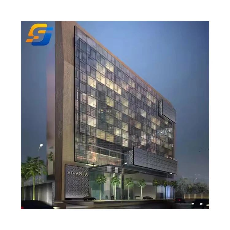 Steel Frame Multi-Storey Building Glass Curtain Wall Construction Long-Span Steel Structural Buildings